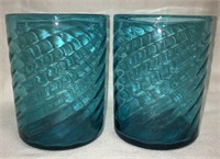 Pair Of Victorian Blue Swirl Glass Blown Vases
