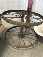 Pair of rake wheels on axle--39" tall