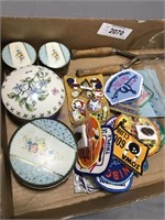 Box of asst: Land o Lakes pitcher, patches, pins