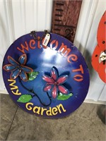 Welcome to my garden hanging metal sign