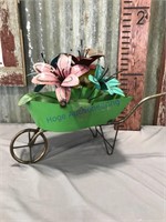 Wheelbarrow w/ flowers tin art