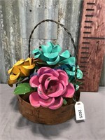 Basket of flowers tin art