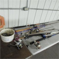 Fish poles, reels, weights