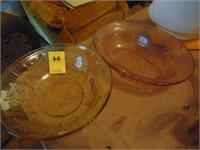 Yellow and pink depression glass bowls