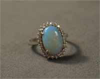 18k White Gold Blue Opal Womens Ring