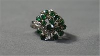18k White Gold Diamond and Emerald Womens Ring