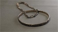 Sterling Silver Bangle and Chain Bracelet