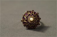14k Yellow Gold Amethyst and Pearl Womens Ring