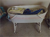 CHILD'S CRIB W/ SHEETS, DOLL BLANKET AND SHOES