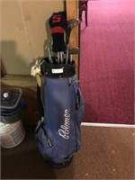 LOT OF GOLF CLUBS AND BAG