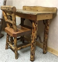Pine Log Desk With Chair