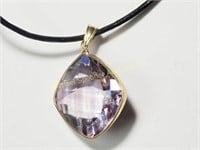 14K YELLOW GOLD AMETHYST SOLITAIRE PENDANT