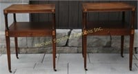PAIR LEATHER TOP MAHOGANY & SATINWOOD LAMP TABLES