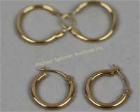 TWO PAIRS YELLOW GOLD HOOPS - 14K AND 10K