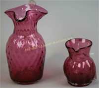 TWO CRANBERRY GLASS PITCHERS