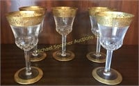 SAINT LOUIS "THISTLE" CRYSTAL- FIVE WINE GLASSES