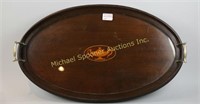 OVAL MAHOGANY SATINWOOD INLAY HANDLED TEA TRAY