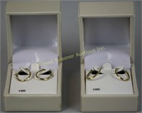 TWO PAIRS 10K GOLD AND GEMSTONE OVAL HOOP EARRINGS