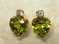 $100. 10kt Gold Peridot w/ CZ Earrings