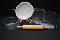 Pyrex Glass Baking Dishes,Pie Plate & Rolling Pin