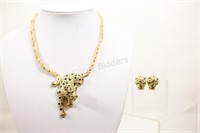 Gold Tone Leopard Necklace & Earring Set