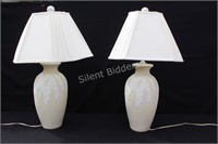 White & Cream Ceramic Leaf Design Table Lamps