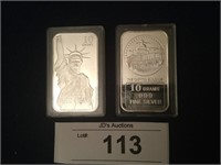 (2) .999 10 gram Silver Bars