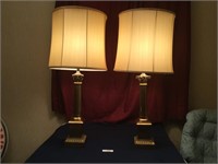 Pair Ornate Brass Lamps