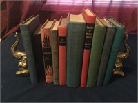 Vintage Books with Brass Elephant Bookends