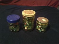 (3) Jars of Marbles