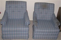 Pair of Upholstered Swivel Rocking Chairs