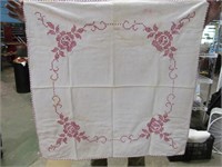 Small tablecloth, cross stitched flowers