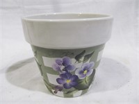 Flower pot, green lattice & purple flowers