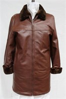 Maple sheared beaver/leather reversible coat