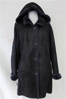 Lambskin Shearling navy coat with detachable hood