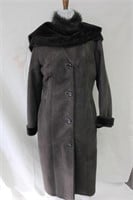 Charcoal Shearling coat with detachable hood and