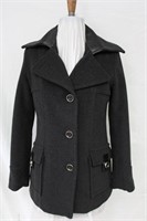 Wool pea jacket with leather trim Size Sm Retail