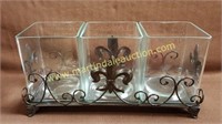 Metal Art & Glass Triple Candle Holder