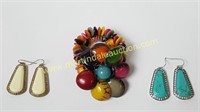 Colorful Disc Bracelet and 2) Earring Pairs