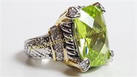 Sterling Faux Peridot Cocktail Ring - Size 6