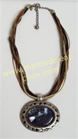 Chico’s Abolone and Leather Large Pendant Necklace