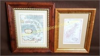 Framed Lithograph Maps - Coordinated Maps and