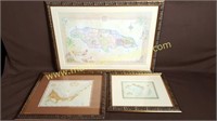 Framed Lithograph Maps - Coordinated Maps and