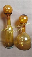 2) Amber Blown Glass Decanters - Decorative