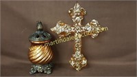Potpourri Lidded Bowl & Glass Cross - Gold