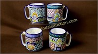 (4) Hand Painted Coffee Mugs - Mexico