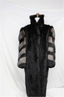 Used Dyed Black Mink Tails coat with Fox sleeves