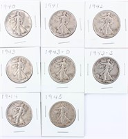 Coin 8 Walking Liberty Half Dollars V. Good / Fine