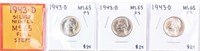 Coin 1943-D Jefferson Nickels (3) BU Full Steps