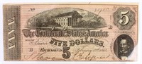 Coin $5 Confederate Bank Note Extra Fine!